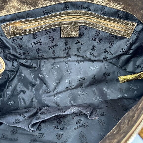 Gucci Hysteria Hand Bag Womens Metallic Gold Patent Leather Handbag Tom Ford Era - Picture 6 of 14